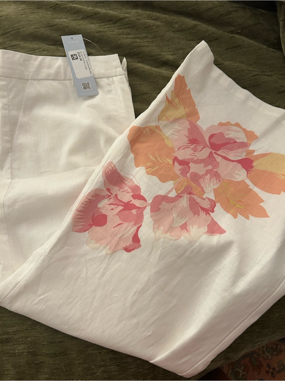 Burgess White Wide-Leg Pants with Pink & Peach Floral Print